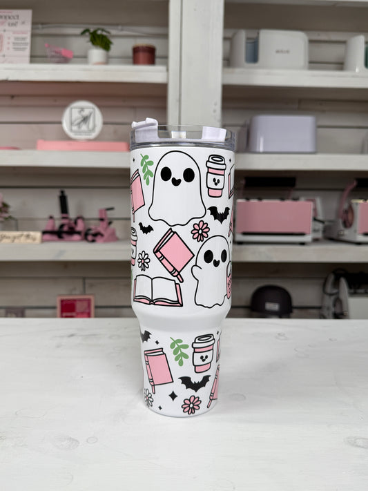 Bookish Ghosts 40oz tumbler, Book Club quencher, Book Ghostie custom tumbler