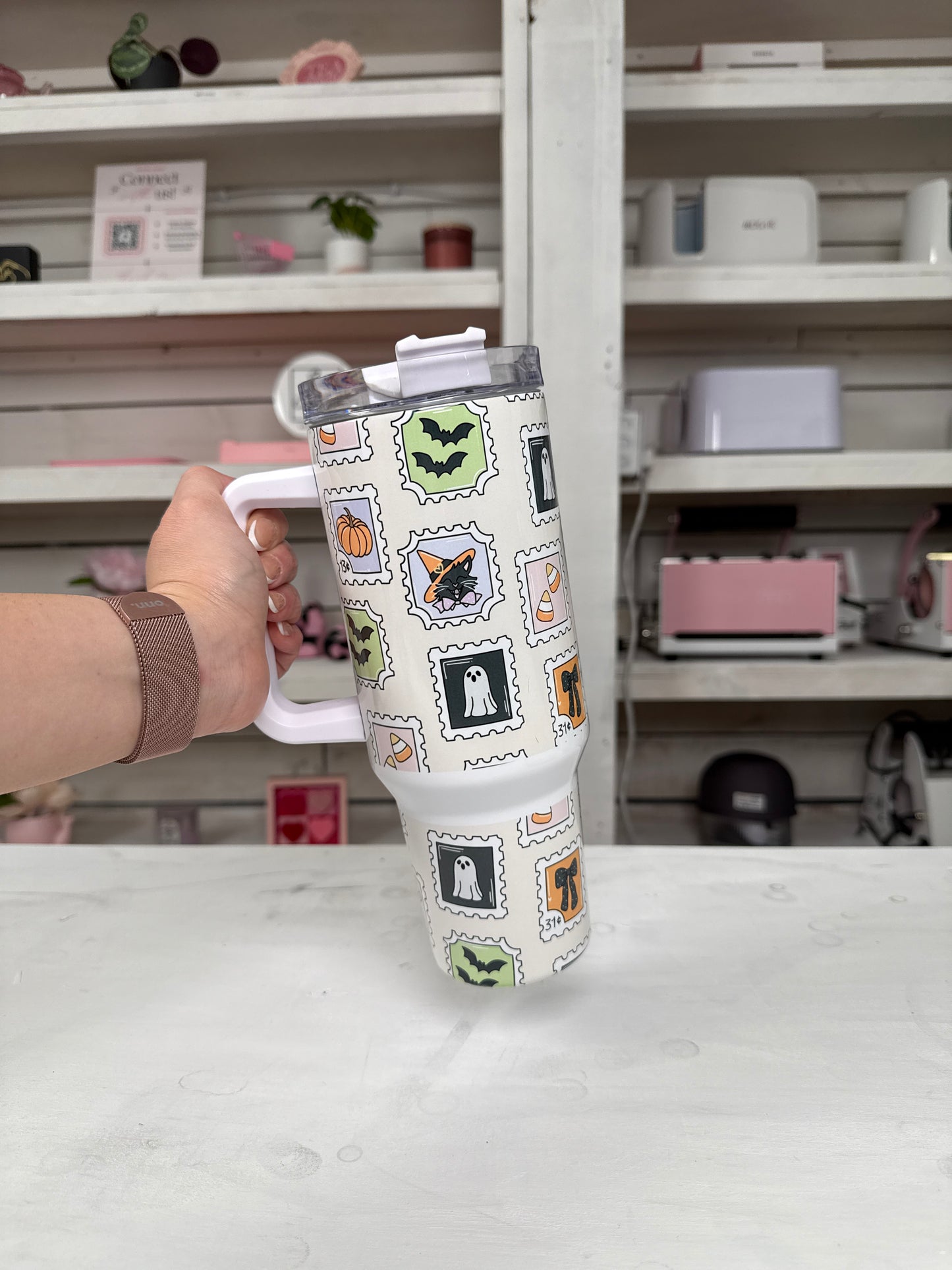 Halloween Vintage Stamps 40oz tumbler, Spooky Stamps quencher, Halloween Stamps custom tumbler