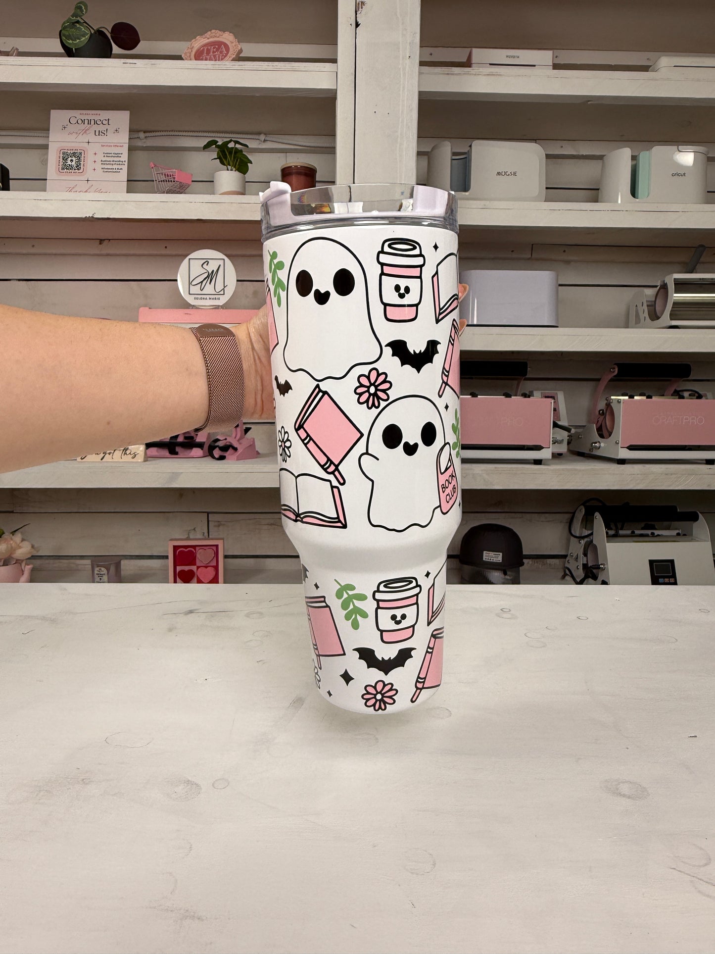 Bookish Ghosts 40oz tumbler, Book Club quencher, Book Ghostie custom tumbler