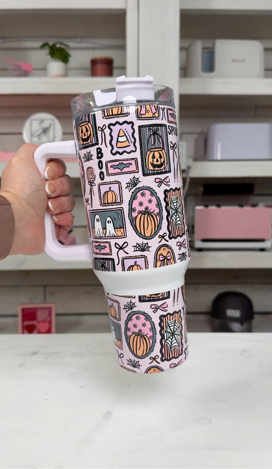 Halloween Frames 40oz tumbler, Spooky Frames quencher, Halloween Ghost Frames custom tumbler