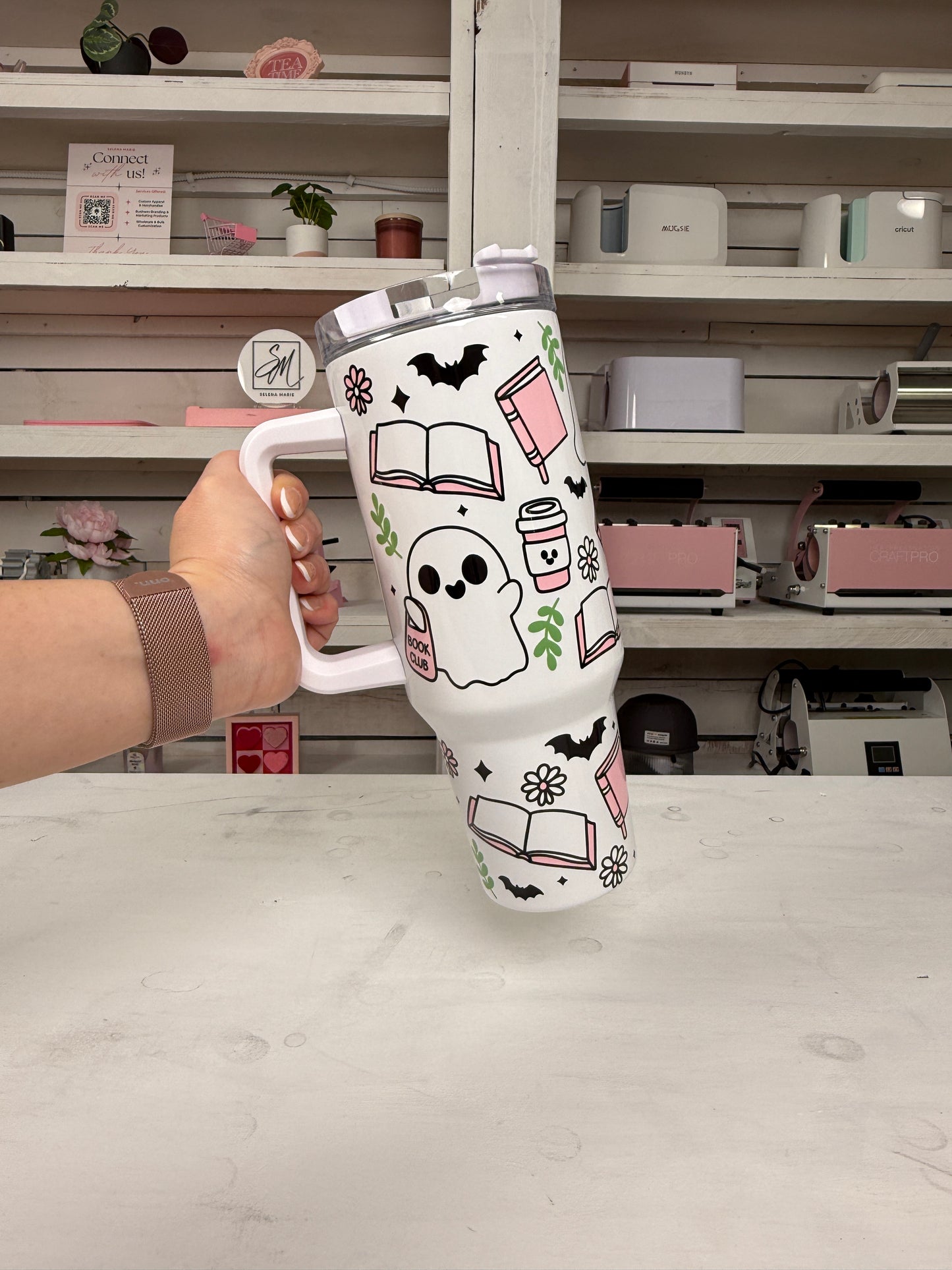 Bookish Ghosts 40oz tumbler, Book Club quencher, Book Ghostie custom tumbler