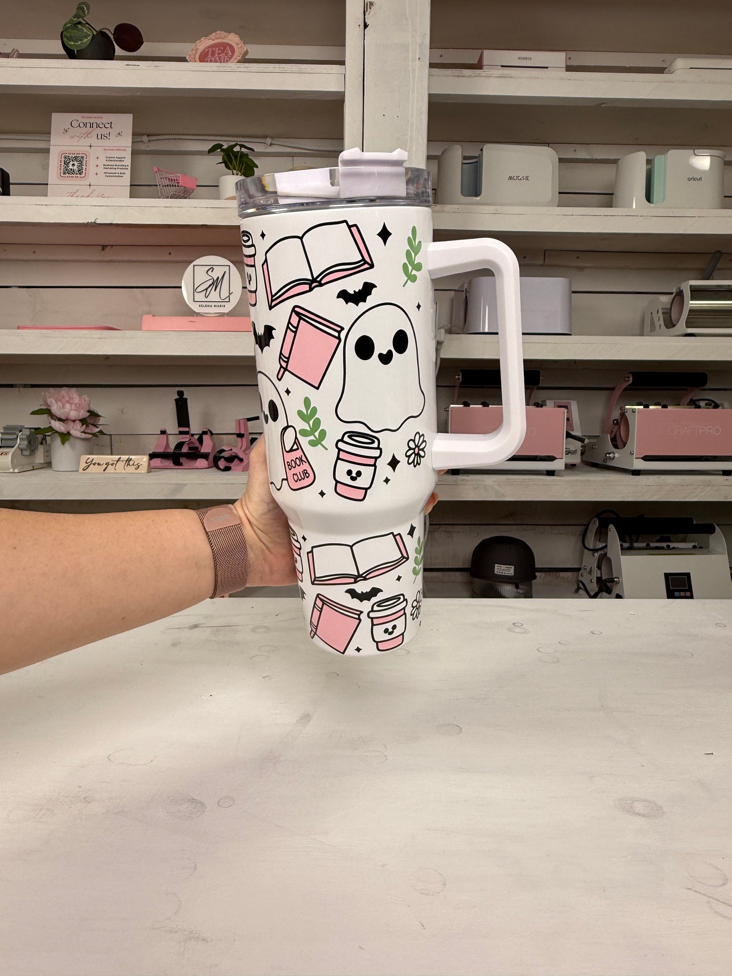 Bookish Ghosts 40oz tumbler, Book Club quencher, Book Ghostie custom tumbler