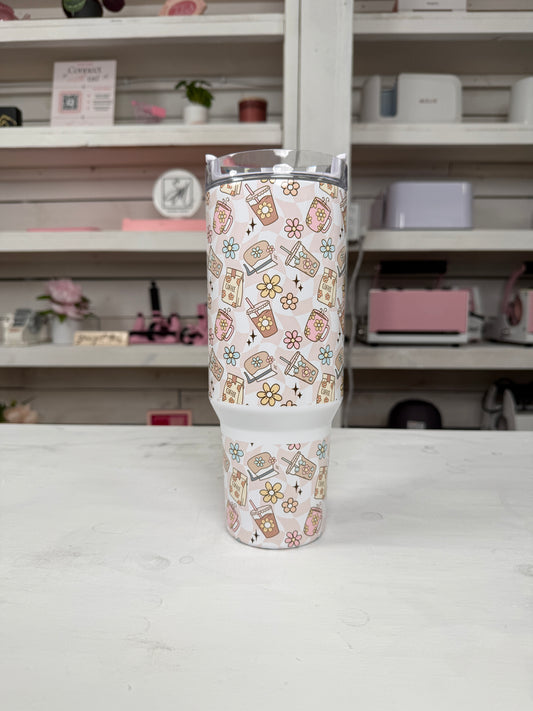 Coffee Lover 40oz tumbler, Retro Coffee quencher, Coffee custom tumbler