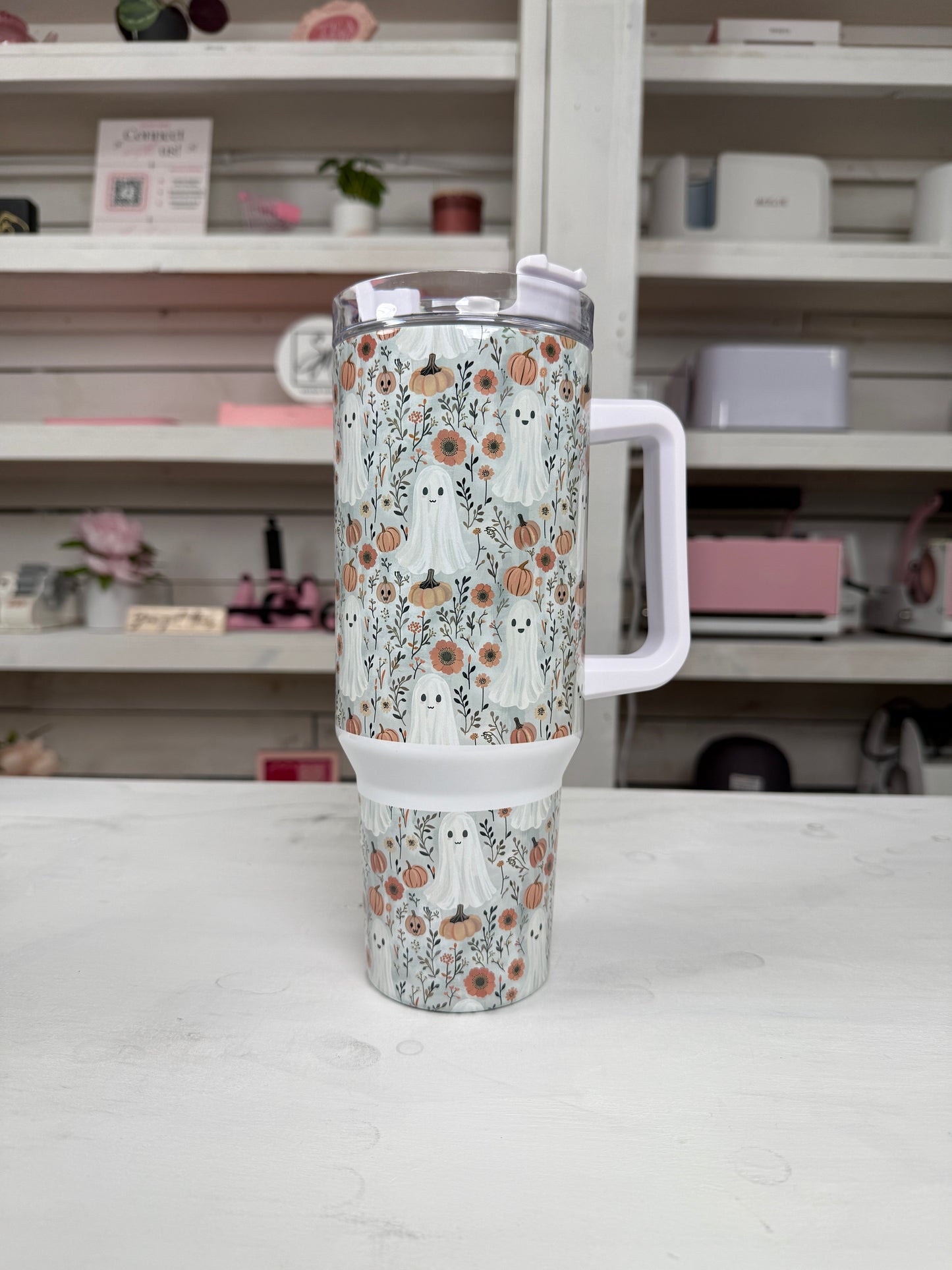Fall Pumpkin Ghosties 40oz tumbler, Fall Ghost Vibes quencher, Fall custom tumbler