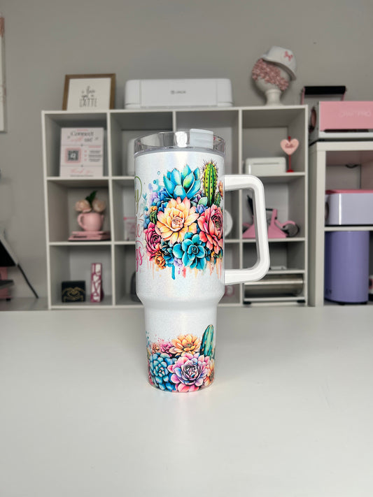 Enjoy the Little Things 40oz tumbler, Little Things quencher, Succulent 40oz custom tumbler