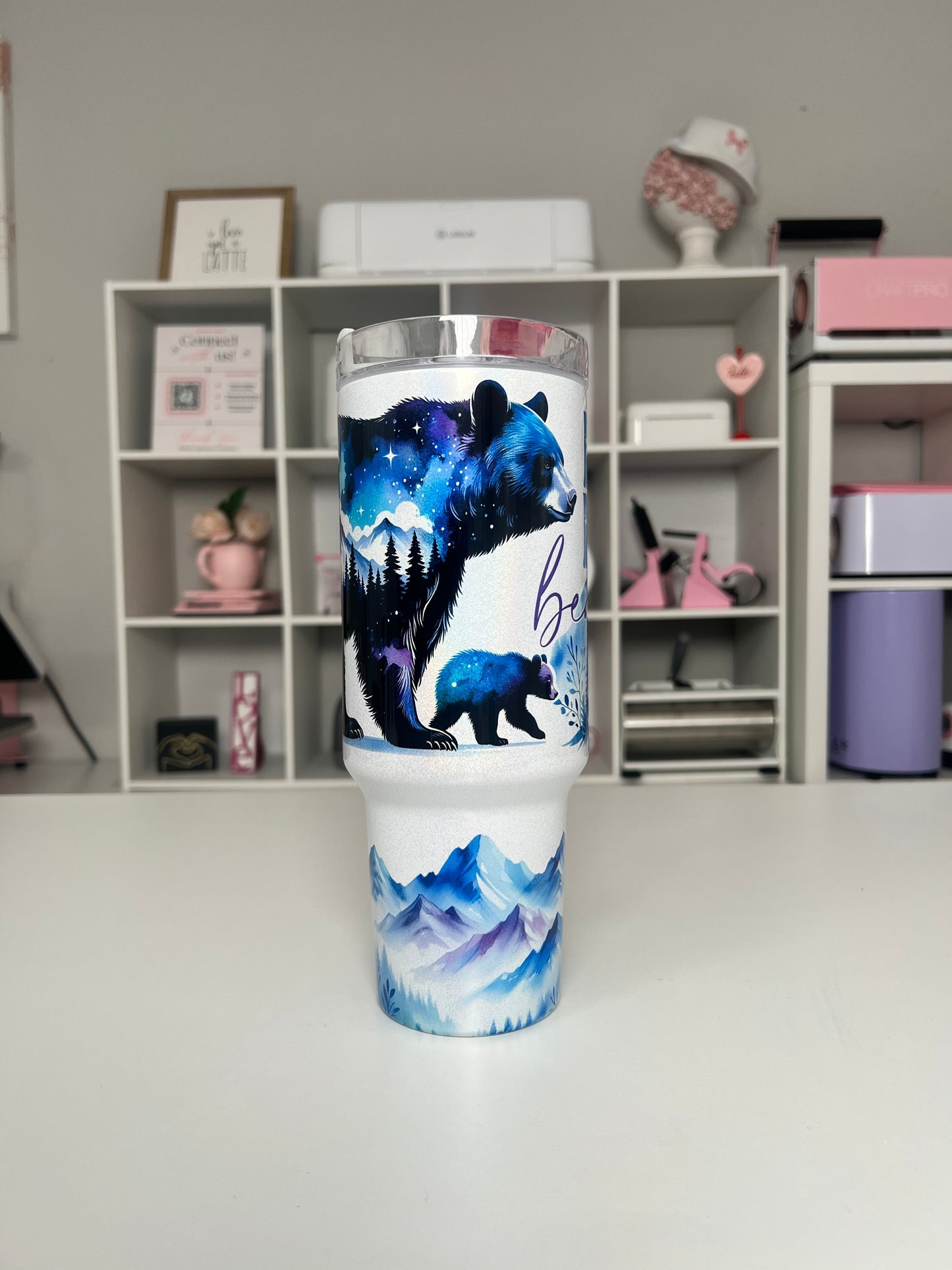 Mama Bear Watercolor 40oz tumbler, Mama quencher, Mom 40oz custom tumbler