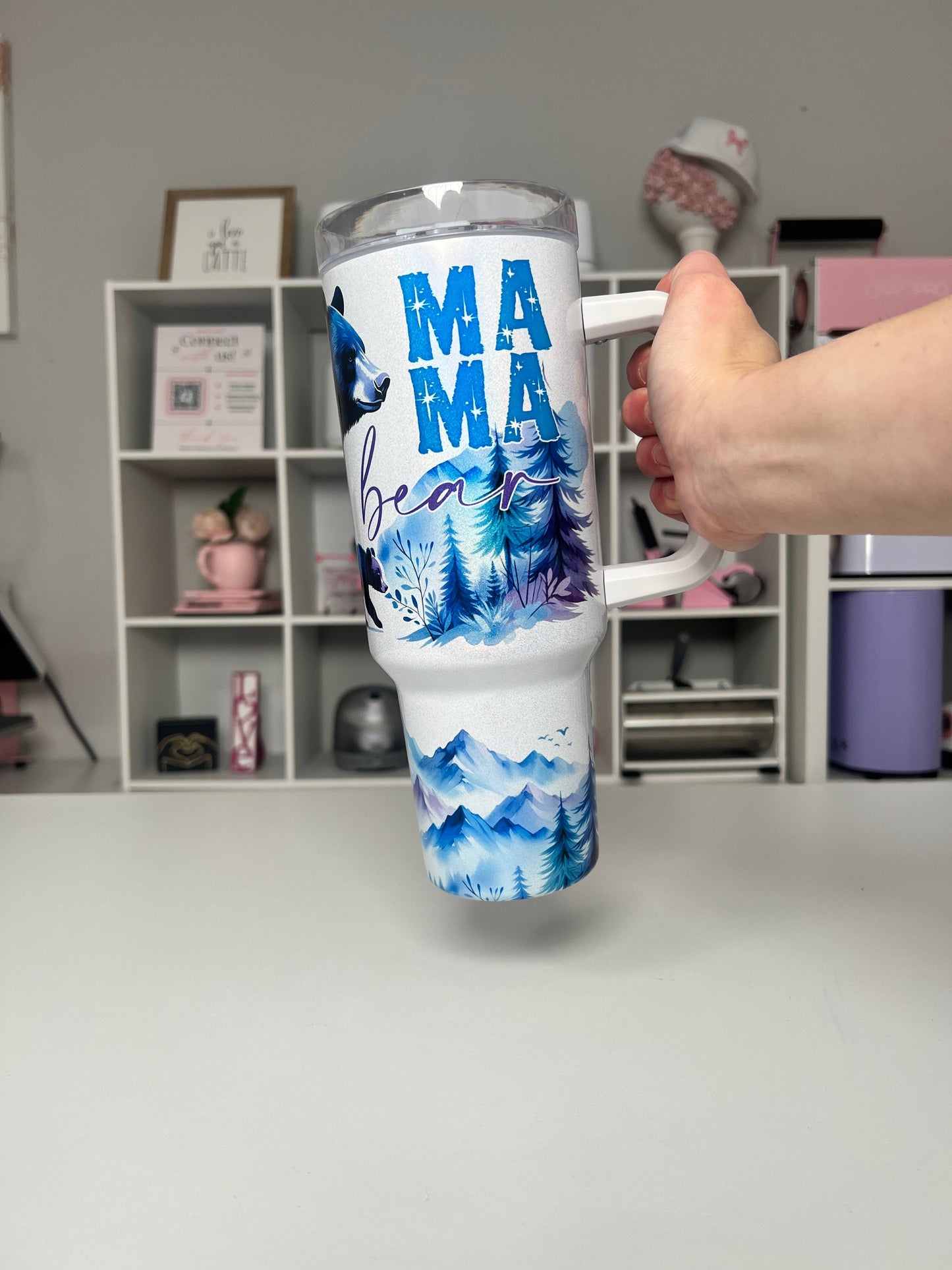 Mama Bear Watercolor 40oz tumbler, Mama quencher, Mom 40oz custom tumbler
