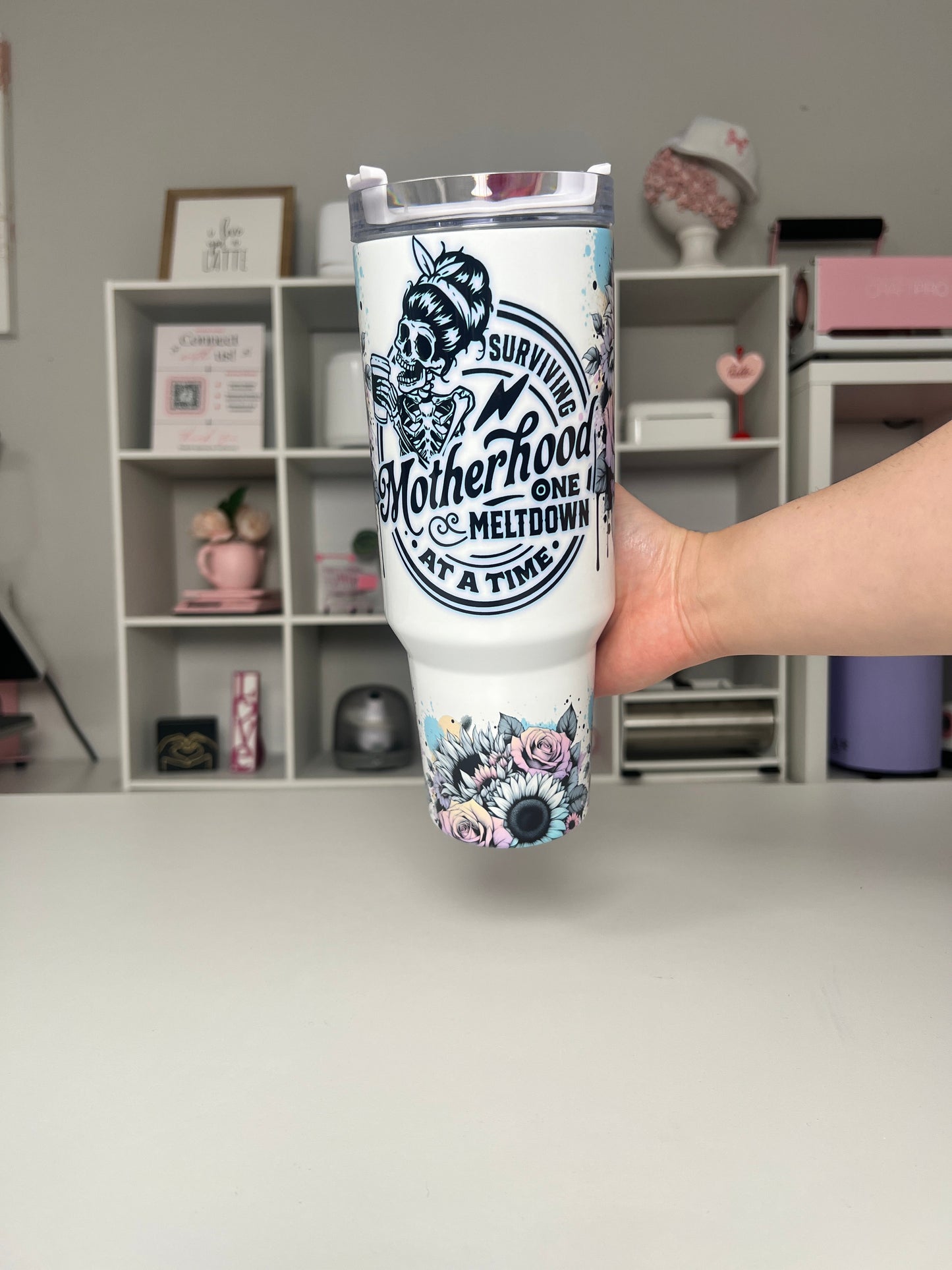 Motherhood 40oz tumbler, Mom quencher, Meltdown 40oz custom tumbler