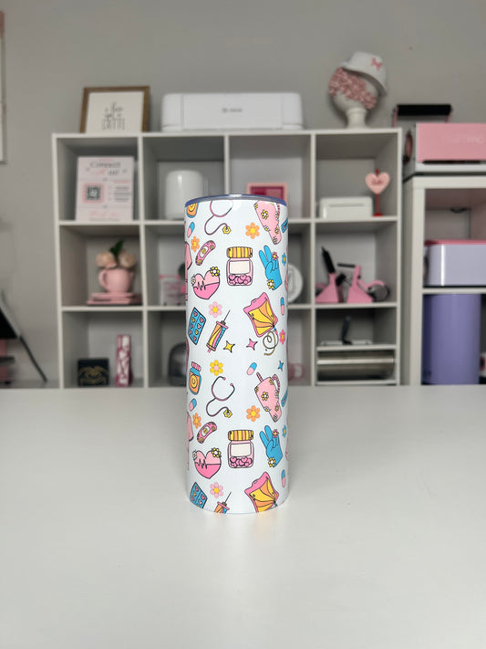 Nurse Tumbler, Nurse Gifts, Gifts for Nurses, Pink Nurse Cup, 20oz Skinny Tumbler with Lid & Straw