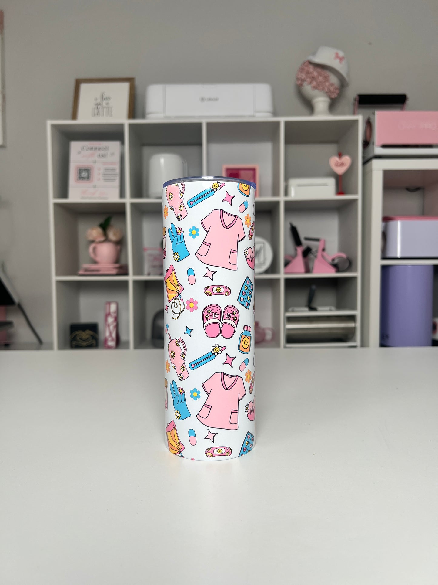 Nurse Tumbler, Nurse Gifts, Gifts for Nurses, Pink Nurse Cup, 20oz Skinny Tumbler with Lid & Straw