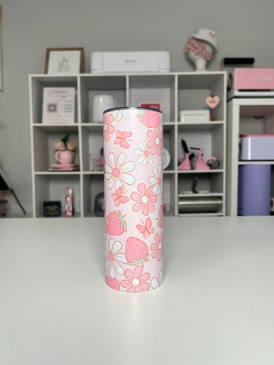 Coquette Strawberry 20oz tumbler, Bows quencher, Strawberries 20oz custom tumbler