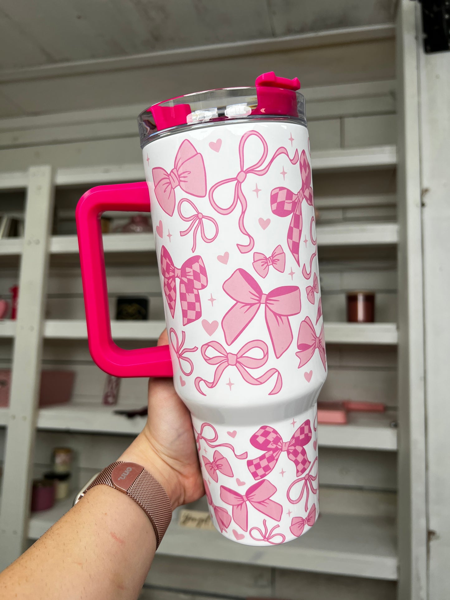 Coquette Bows Hot Pink 40oz tumbler