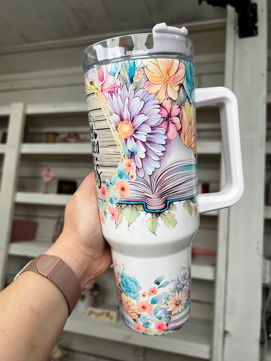 Easily Distracted By Books 40oz tumbler, Bookish quencher, Books Tumbler