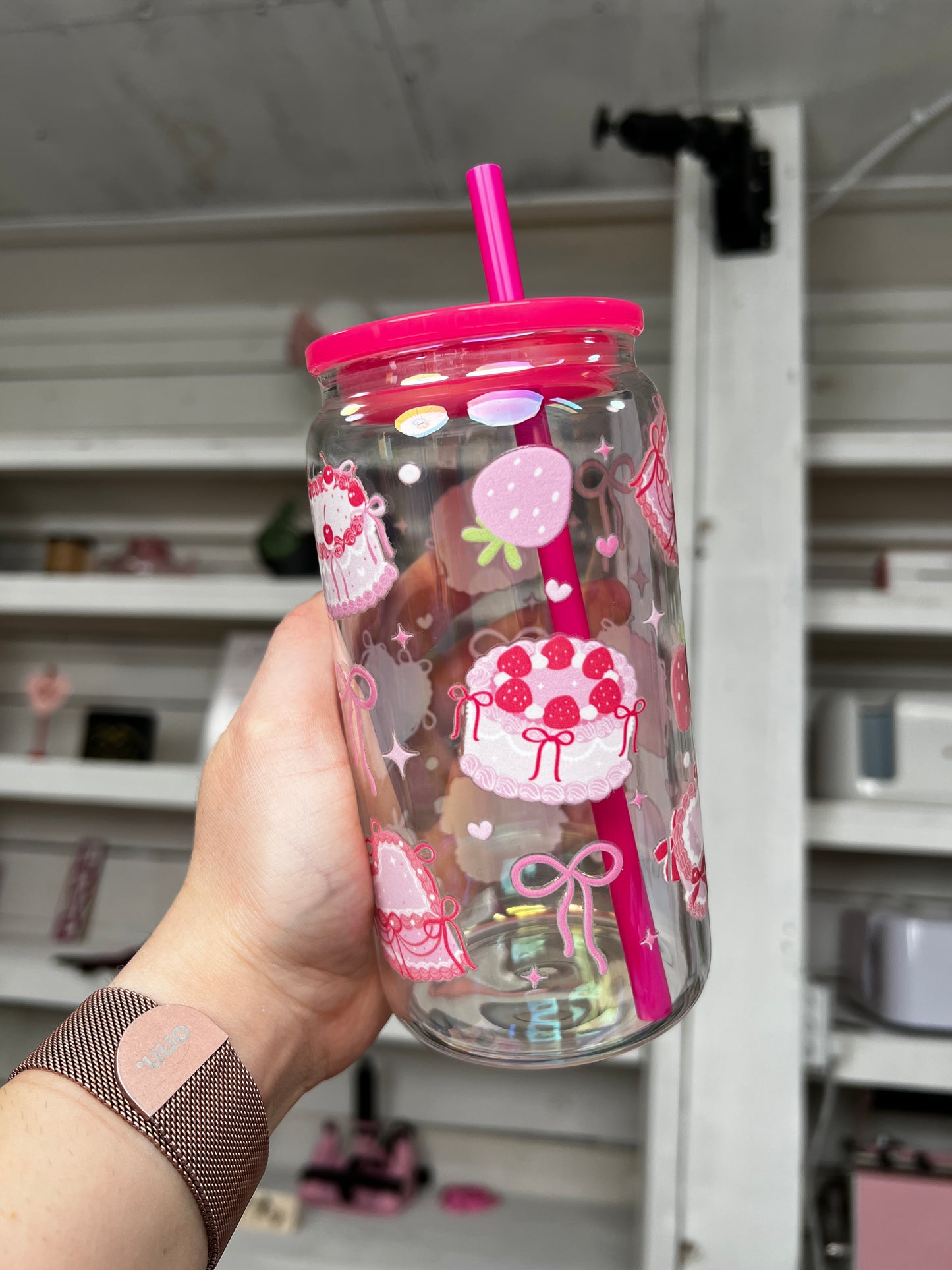 Coquette Cake 16oz Glass Can, Cake Vibes custom glass, Coquette Vibes custom glass