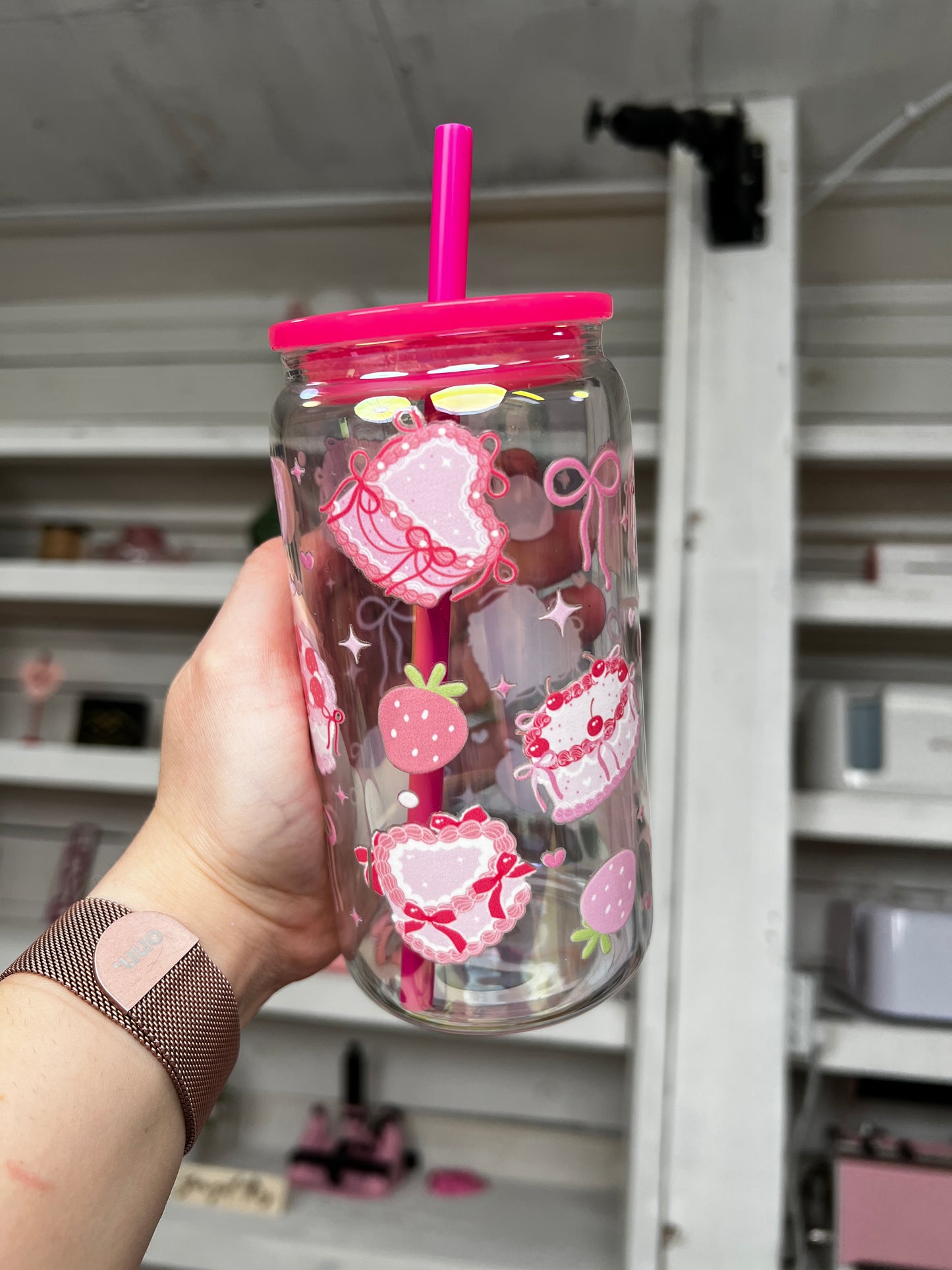 Coquette Cake 16oz Glass Can, Cake Vibes custom glass, Coquette Vibes custom glass