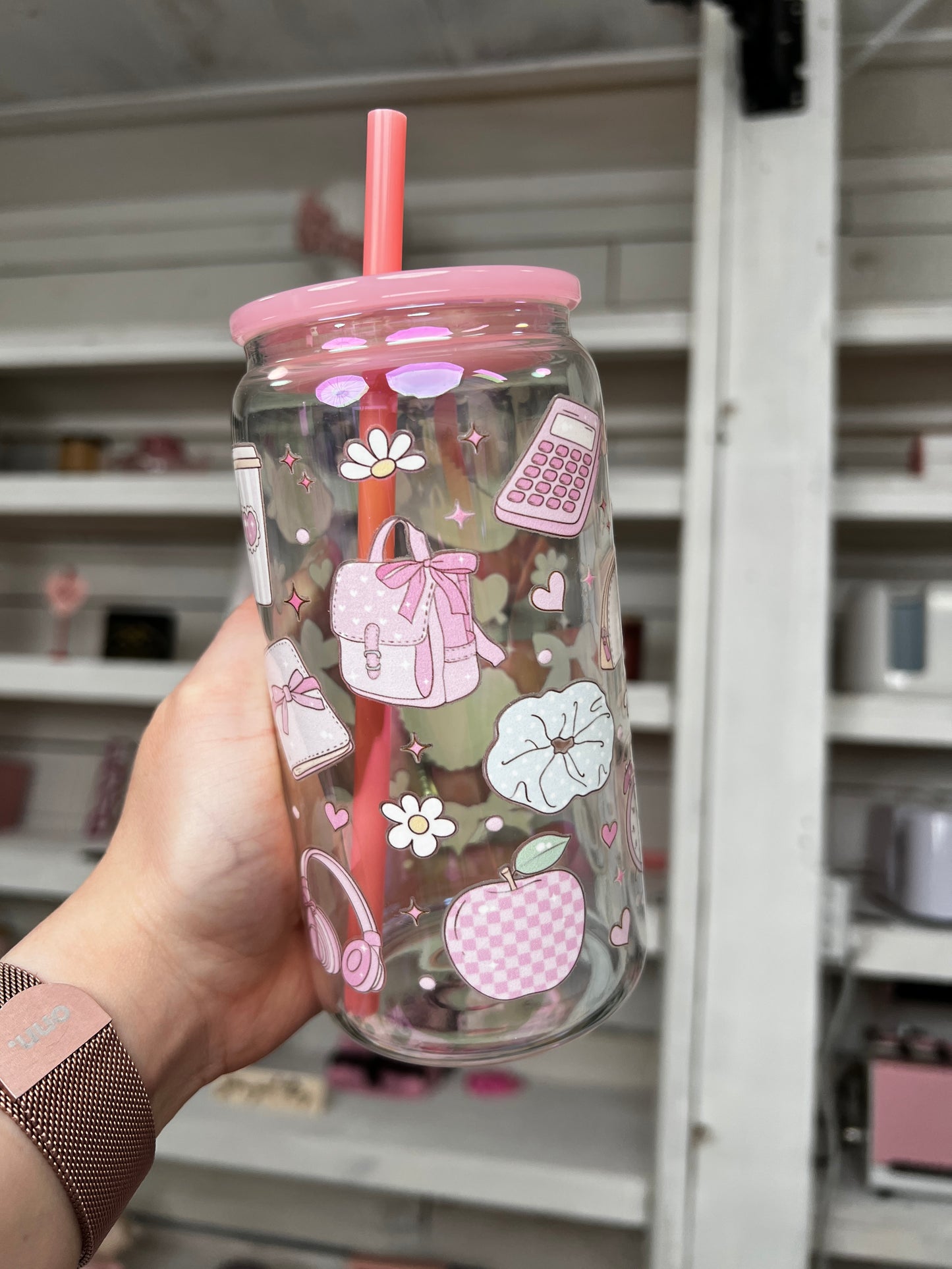 Office Girly 16oz Glass Can, Girly Vibes custom glass, Working Girlie custom glass