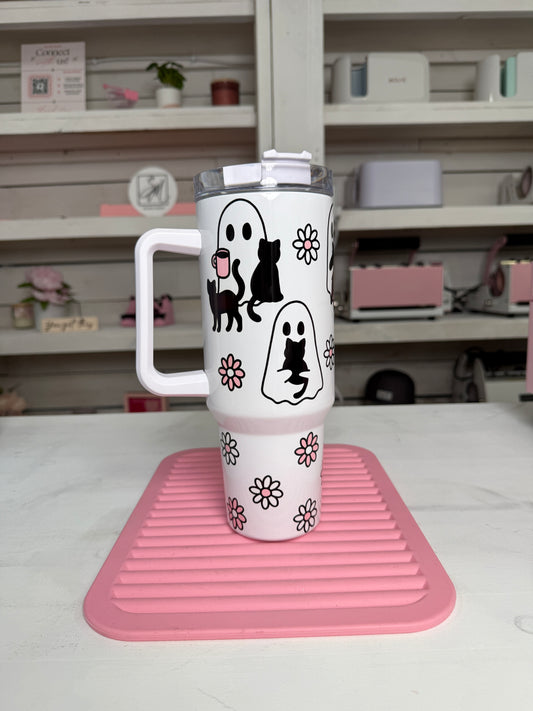 Cute Ghosties 40oz tumbler, Book Ghosts quencher, Ghost Cat Coffee custom tumbler