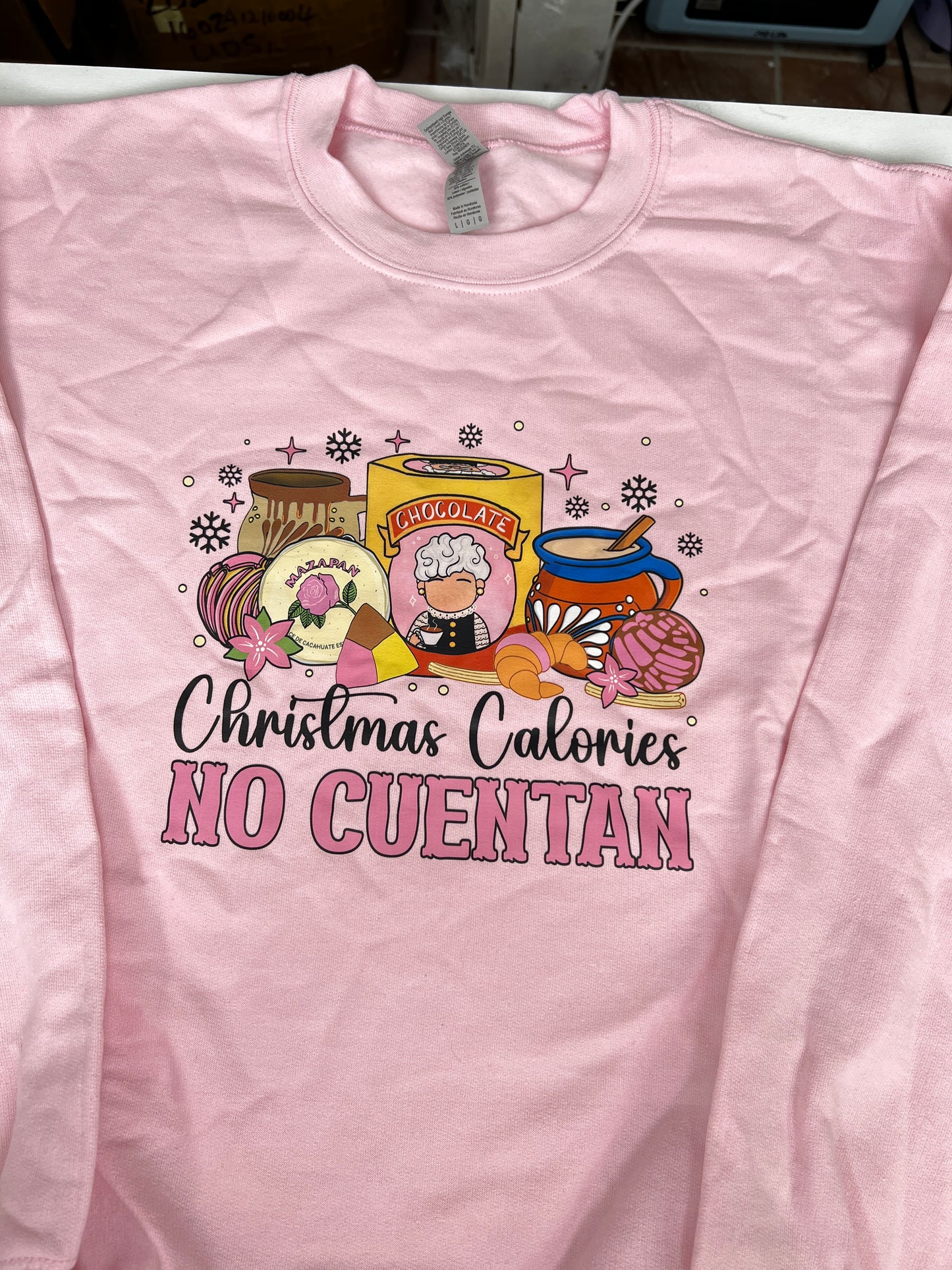 Christmas Calories Pink Large Sweater