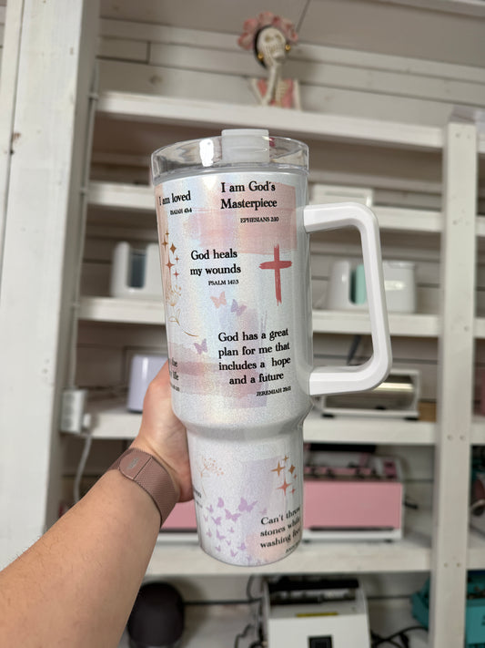 Christian Daily Affirmations Shimmer Oopsie 40oz tumbler
