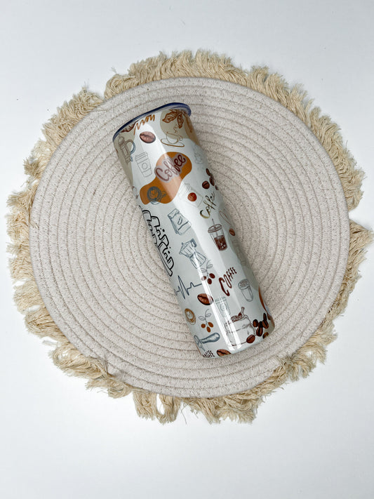 Coffee Time 20oz tumbler, Coffee Lover custom tumbler, Coffee custom stainless tumbler