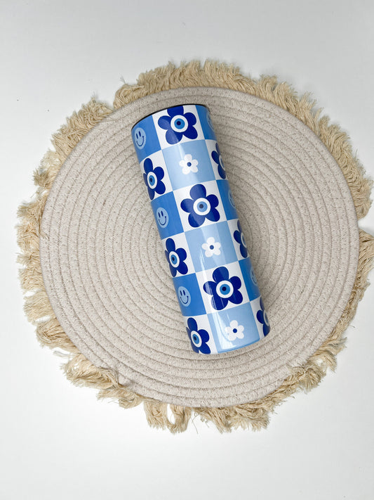 Groovy Flowers 20oz tumbler, Evil Eye Flowers custom tumbler, Protection custom stainless tumbler