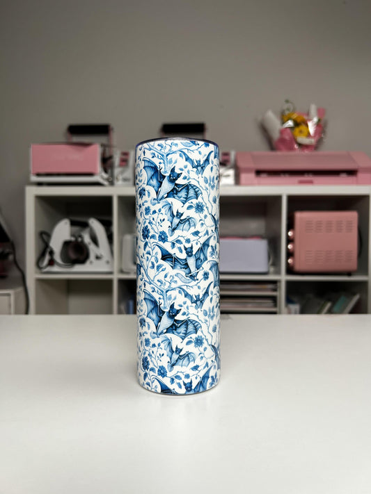 Bat Chinoiserie 20oz tumbler, Bat Toile custom tumbler, Bats custom stainless tumbler