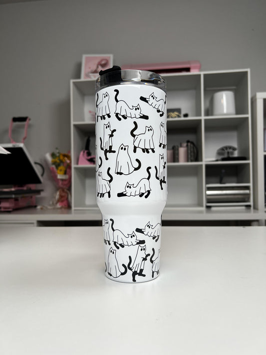 Ghostie Cats 40oz tumbler, Cat Ghosts quencher, Ghost Cats custom tumbler