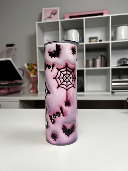 3D Spooky Vibes 20oz tumbler, Pink Spooky custom tumbler, Spooky custom stainless tumbler