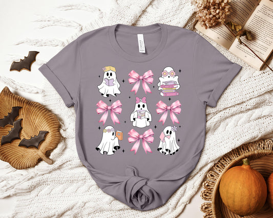 Coquette Book Ghostie T-shirt, Reading Ghost Shirt, Book Lover Shirt, Girly Book Shirt