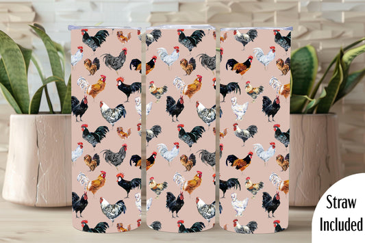 Chickens Tumbler, Chicken Lover Tumbler, Gift, 20oz Skinny Tumbler with Lid & Straw