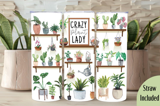 Plant Mama Tumbler, Crazy Plant Lady Tumbler, Plant Lover Gift, Funny Gift, 20oz Skinny Tumbler with Lid & Straw