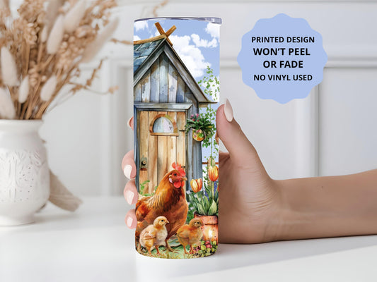 Chicken 20oz tumbler, Farm Life custom tumbler, Garden custom stainless tumbler