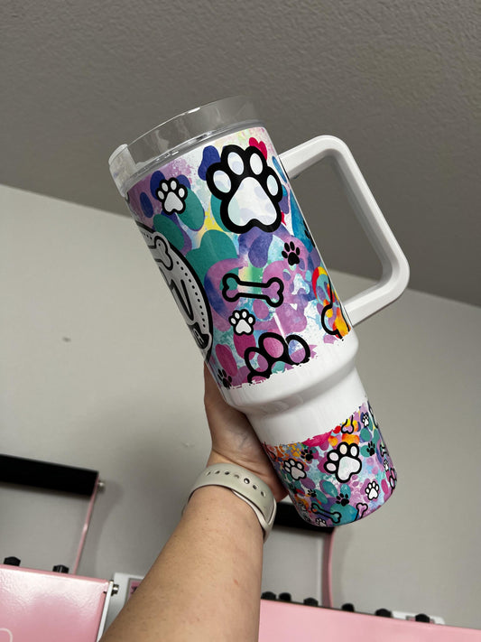 Fur Mama 40oz tumbler, Colorful custom tumbler, Fur Mama custom stainless tumbler