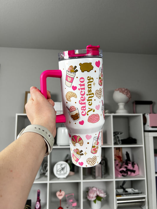 Cafecito Y Chisme 40oz tumbler, Cafecito quencher, Coffee custom tumbler