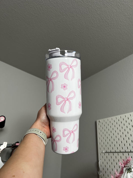 Coquette 40oz tumbler, Girly Coquette quencher, Coquette Bows custom tumbler