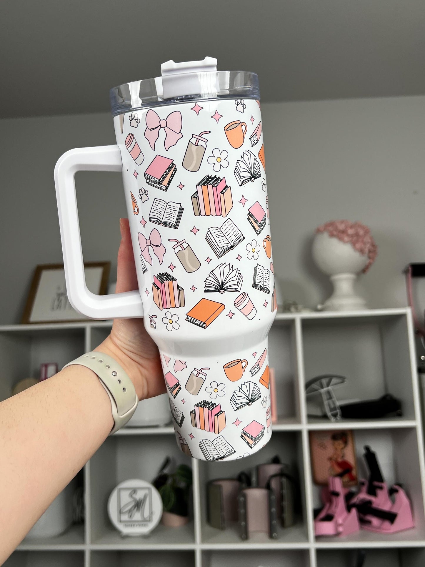 Bookish 40oz tumbler, Cozy Book Vibes quencher, Book Lover custom tumbler