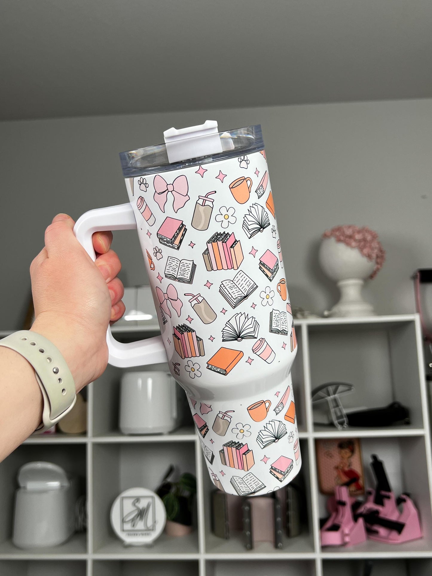 Bookish 40oz tumbler, Cozy Book Vibes quencher, Book Lover custom tumbler