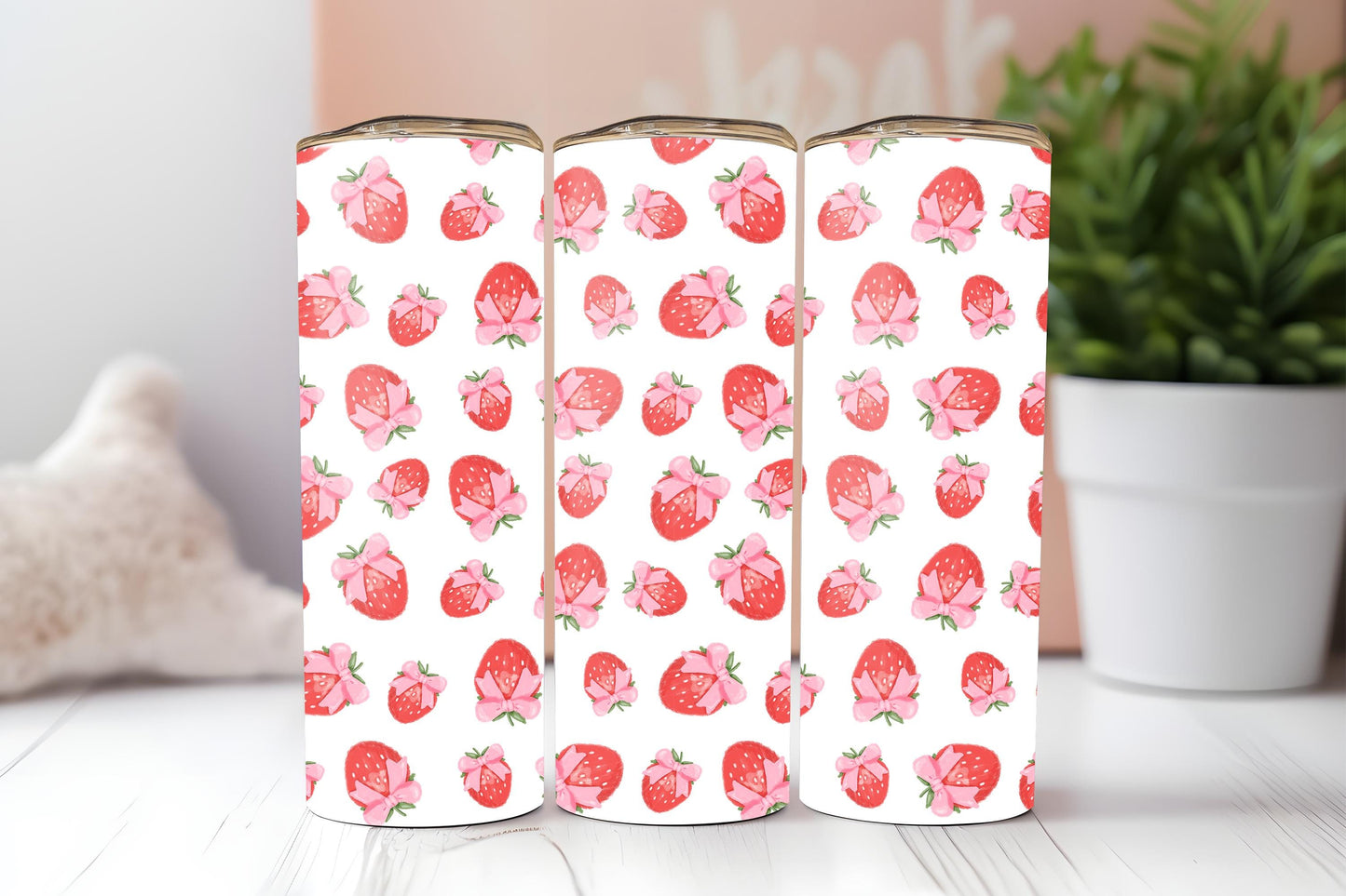 Coquette Strawberries 20oz tumbler, Girly tumbler, Coquette custom stainless tumbler