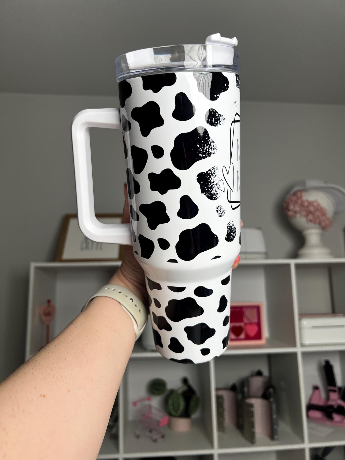 Mama 40oz tumbler, Mom quencher, Cow Print custom tumbler