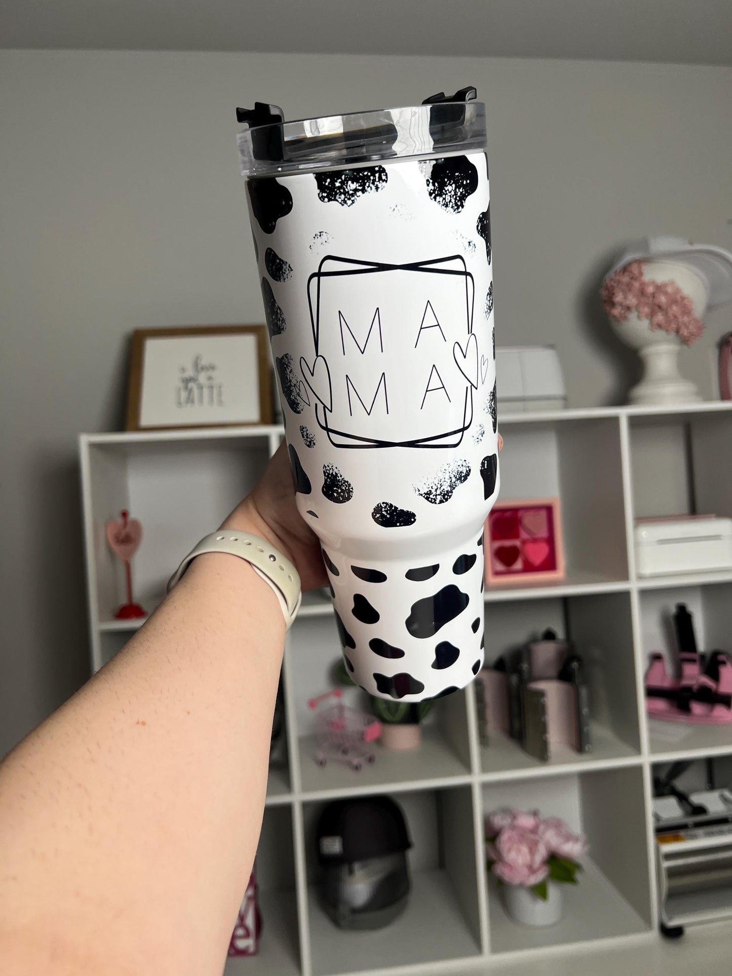 Mama 40oz tumbler, Mom quencher, Cow Print custom tumbler