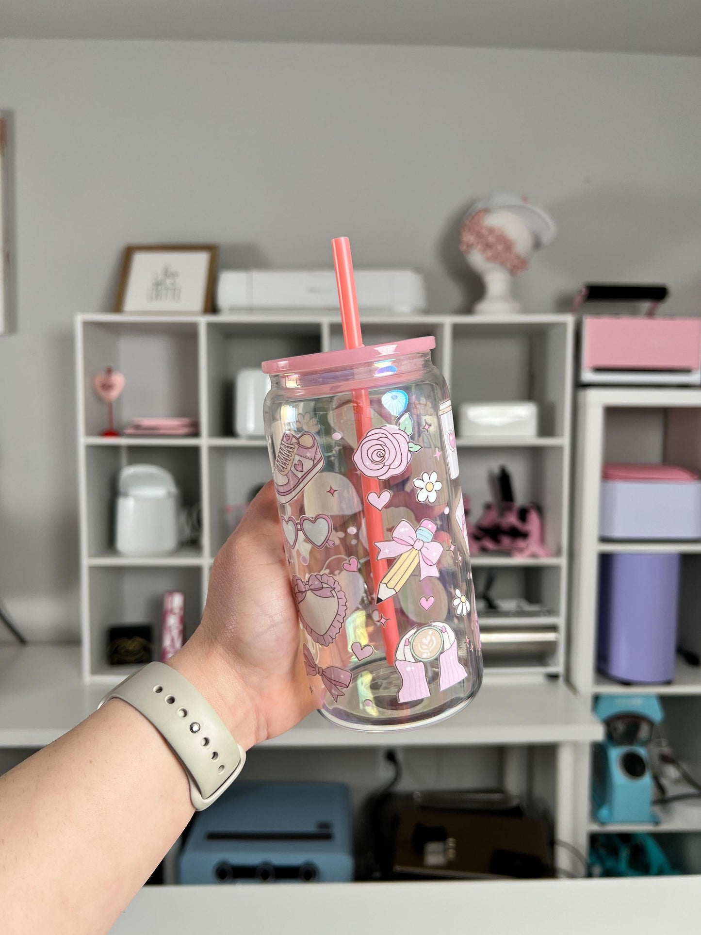 Office Girly 16oz Glass Can, Girly Vibes custom glass, Working Girlie custom glass