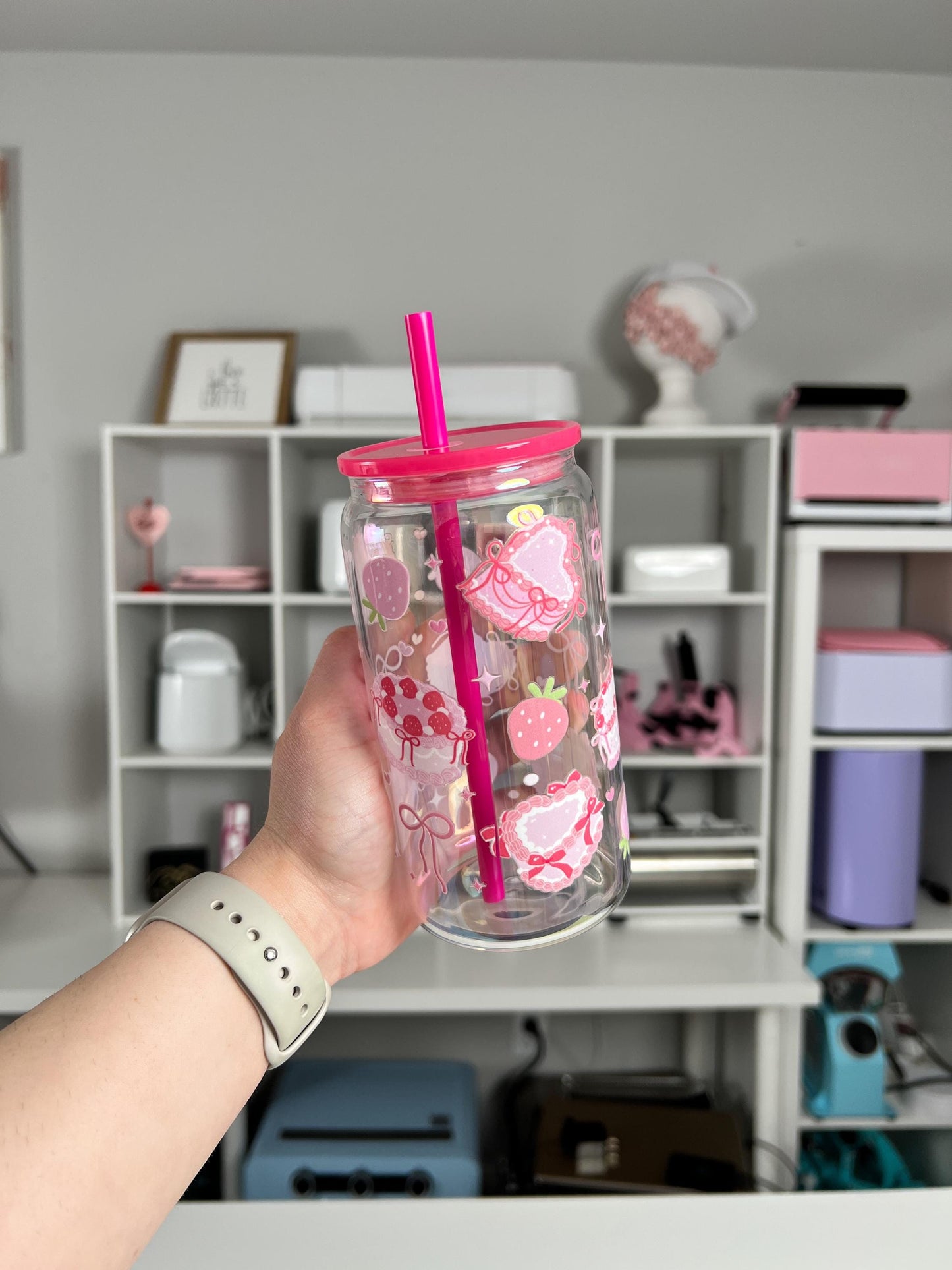 Coquette Cake 16oz Glass Can, Cake Vibes custom glass, Coquette Vibes custom glass