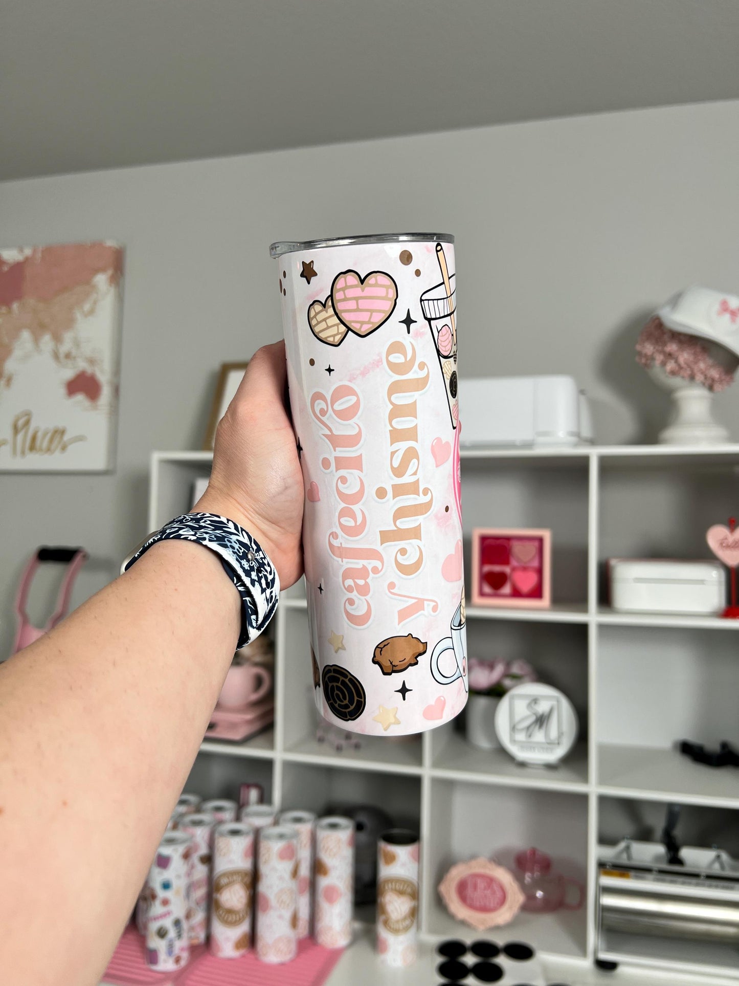 Cafecito Y Chisme Pink 20oz tumbler, Cafecito custom tumbler #3, Chisme custom stainless tumbler