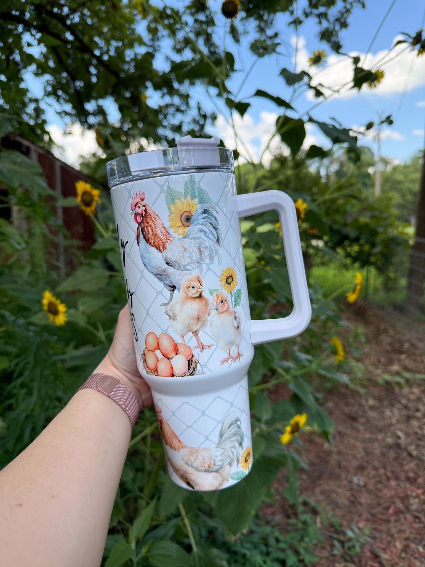 Easily Distracted By Chickens 40oz tumbler, Chicken Vibes quencher, Chicken Lover custom tumbler