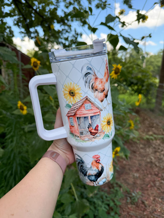Easily Distracted By Chickens 40oz tumbler, Chicken Vibes quencher, Chicken Lover custom tumbler