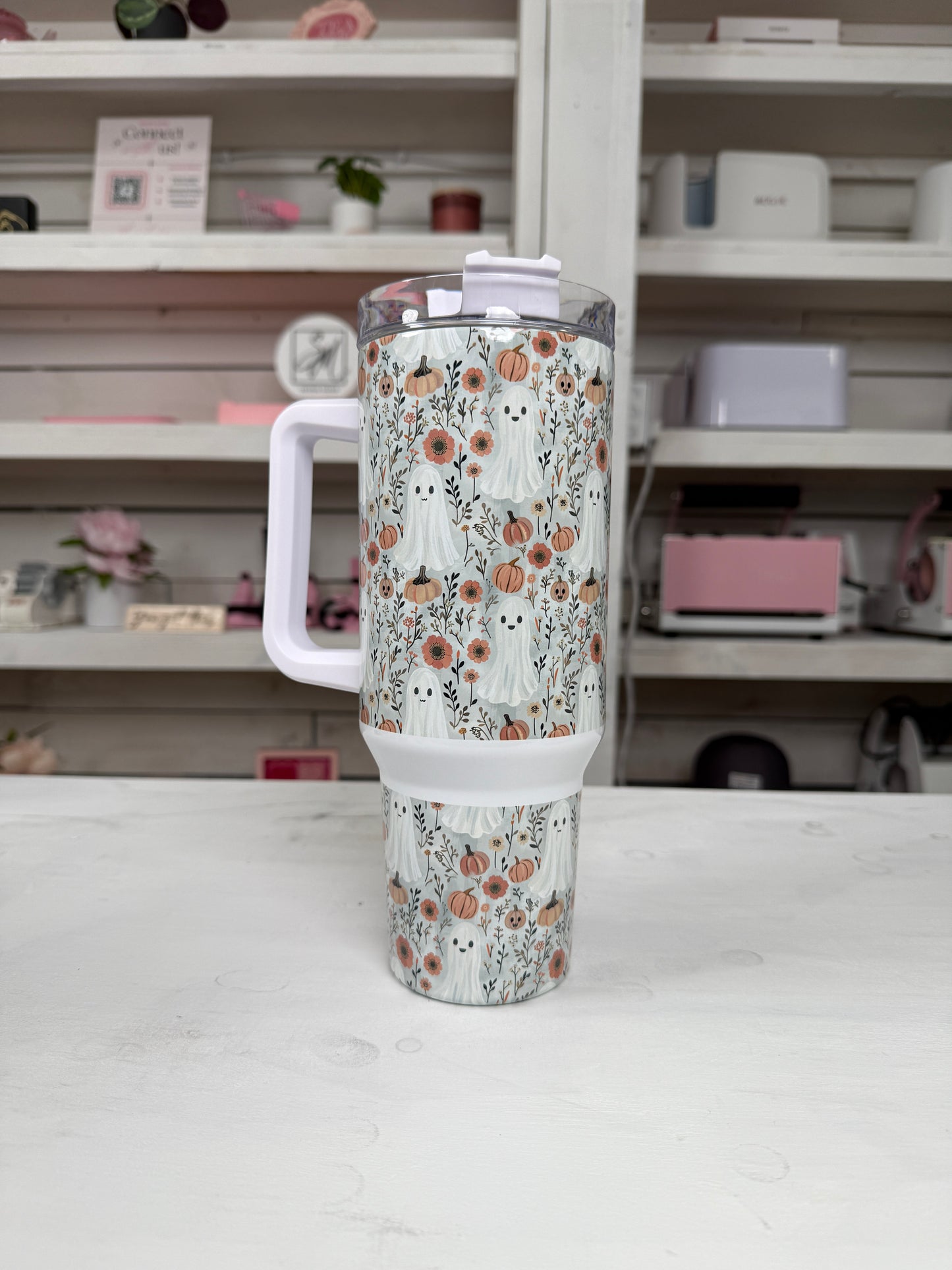 Fall Pumpkin Ghosties 40oz tumbler, Fall Ghost Vibes quencher, Fall custom tumbler