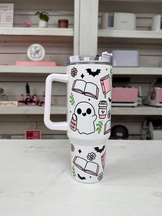 Bookish Ghosts 40oz tumbler, Book Club quencher, Book Ghostie custom tumbler