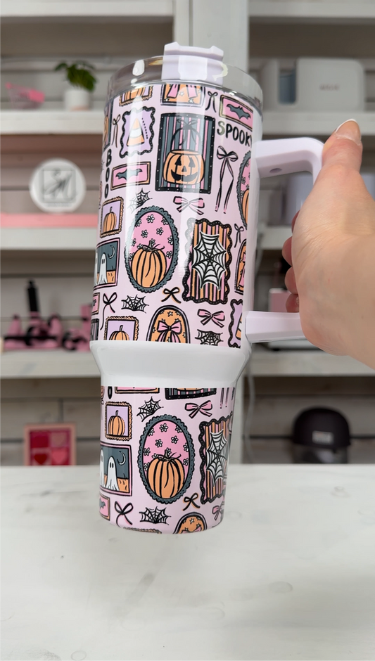 Halloween Frames 40oz tumbler, Spooky Frames quencher, Halloween Ghost Frames custom tumbler
