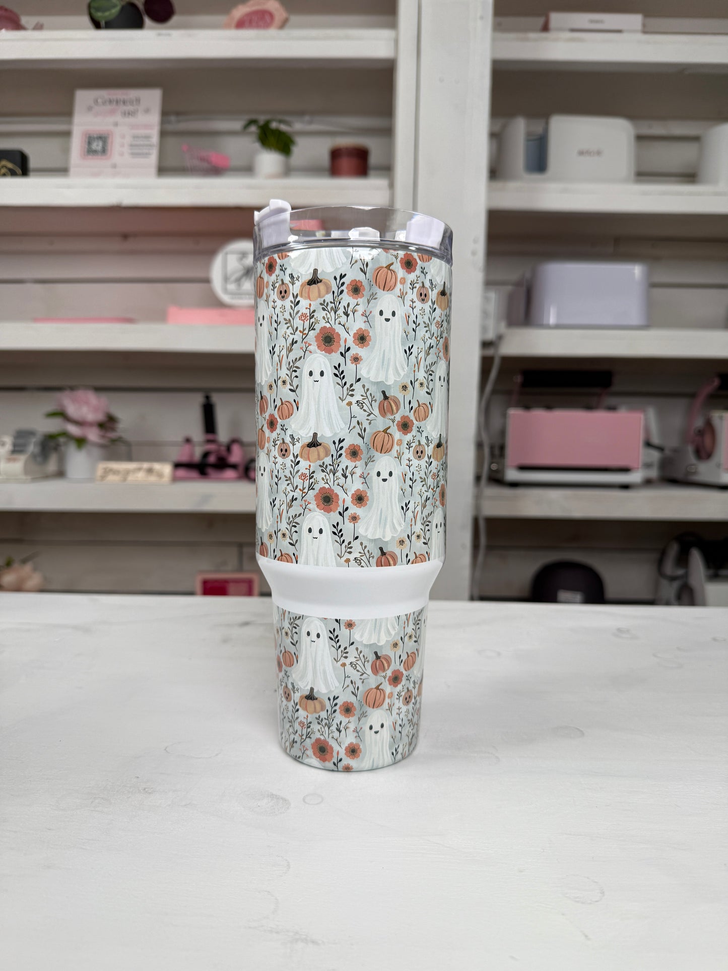 Fall Pumpkin Ghosties 40oz tumbler, Fall Ghost Vibes quencher, Fall custom tumbler
