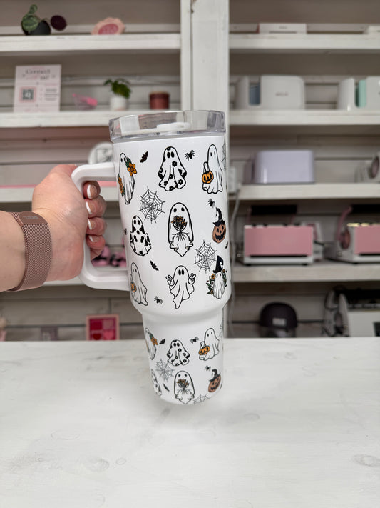 Halloween Ghosties 40oz tumbler, Spooky Ghosts quencher, Halloween Ghosts custom tumbler